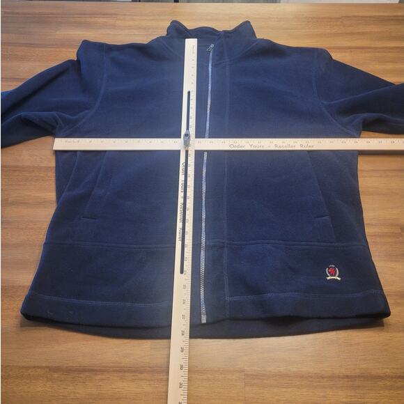 VTG 90s Tommy Hilfiger Men’s XL Navy Blue Full Zip Fleece Jacket Crest Logo - Picture 4 of 6